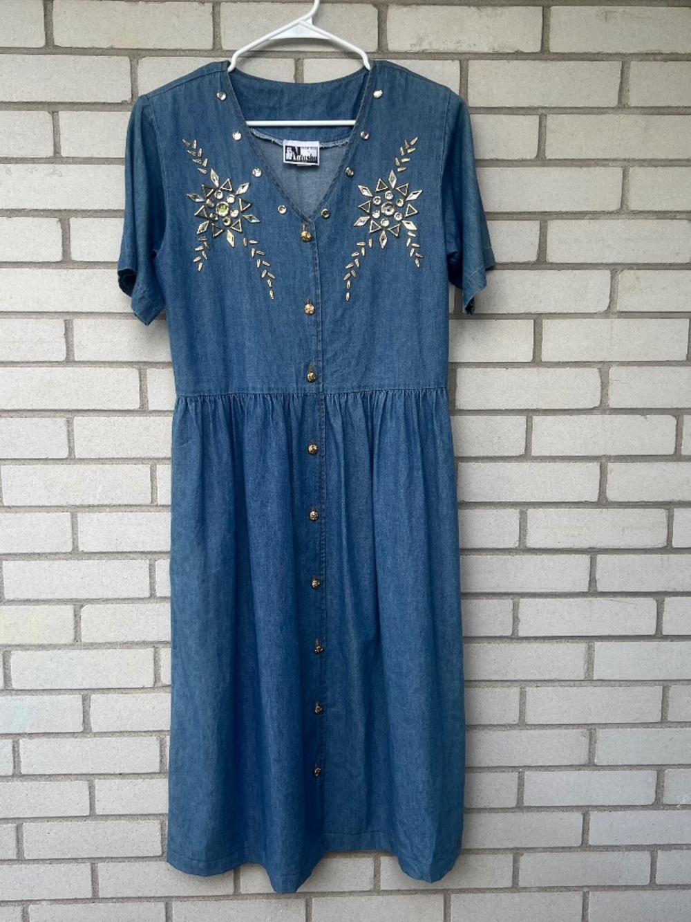 Vintage 80s 90s Bejeweled Jean Dress Size Small Natasha Made in USA